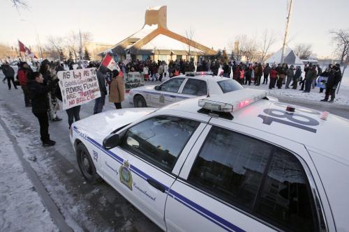 December 31, 2012 - 121231 - Idle No More protestors close down Winnipeg's major intersection of Portage Avenue and Main Street Monday December 31, 2012.  John Woods / Winnipeg Free Press