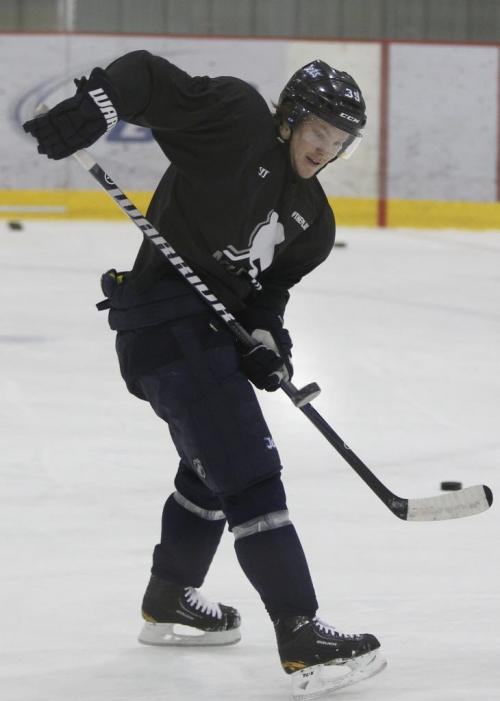 Winnipeg Jets player Tobias Enstrom  during NHLer's practice at the MTS Iceplex Wednesday morning . (WAYNE GLOWACKI/WINNIPEG FREE PRESS) Jan. 2 2012