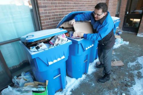 Raymond Ares at The Canadian Polish Manor block at 300 Selkirk shows recycling that City of Winnipeg contractors have not picked up  See Jen Skerritt story- January 03, 2013   (JOE BRYKSA / WINNIPEG FREE PRESS)