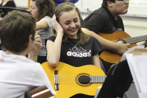 WIndsor School class of 2017 students. Aby on guitar.  See Doug Speirs story on bullying. Dec 22, 2012, Ruth Bonneville  (Ruth Bonneville /  Winnipeg Free Press)