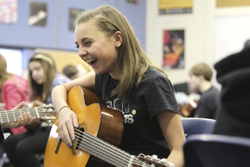 WIndsor School class of 2017 students. Aby on guitar. See Doug Speirs story on bullying. Dec 22, 2012, Ruth Bonneville  (Ruth Bonneville /  Winnipeg Free Press)