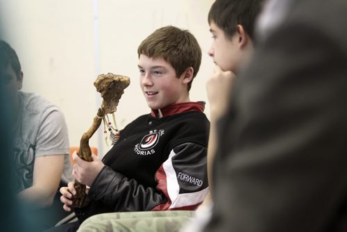 WIndsor School class of 2017 students sit circle as they take turns talking with a talking stick. Jesse   holds talking stick while telling a story. See Doug Speirs story on bullying. Dec 22, 2012, Ruth Bonneville (Ruth Bonneville / Winnipeg Free Press)  
Ruth Bonneville