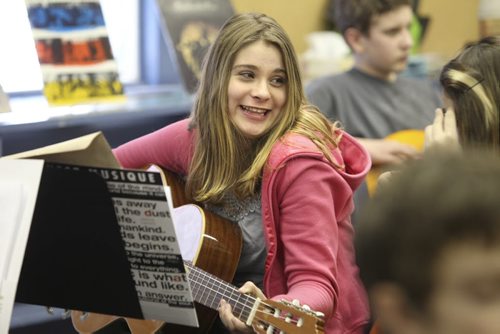 WIndsor School class of 2017 students. Mackenzie in guitar class.  See Doug Speirs story on bullying. Dec 22, 2012, Ruth Bonneville  (Ruth Bonneville /  Winnipeg Free Press)