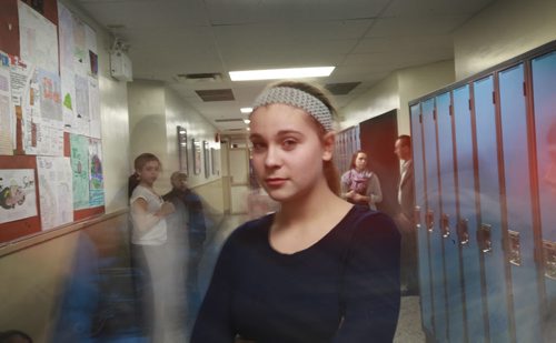 WIndsor School class of 2017 students. Mackenzie stands in the hallway while her fellow students pass by her,  she talks about how she experienced bullying in a different school. See Doug Speirs story on bullying. Dec 22, 2012, Ruth Bonneville  (Ruth Bonneville /  Winnipeg Free Press)