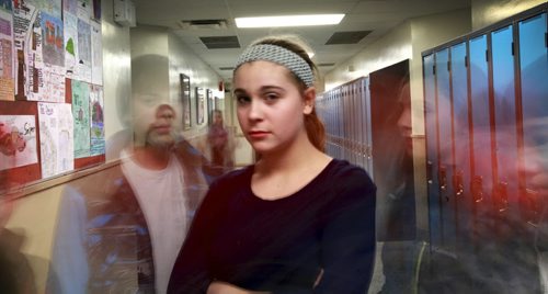WIndsor School class of 2017 students. Mackenzie stands in the hallway while her fellow students pass by her,  she talks about how she experienced bullying in a different school. See Doug Speirs story on bullying. Dec 22, 2012, Ruth Bonneville  (Ruth Bonneville /  Winnipeg Free Press)