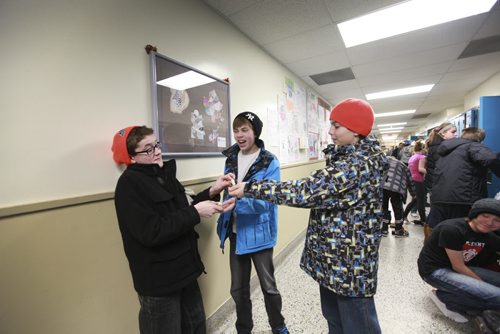 WIndsor School class of 2017 students. Noah, Avery and Quinn in hallway sharing candies at lunch.  See Doug Speirs story on bullying. Dec 22, 2012, Ruth Bonneville  (Ruth Bonneville /  Winnipeg Free Press)