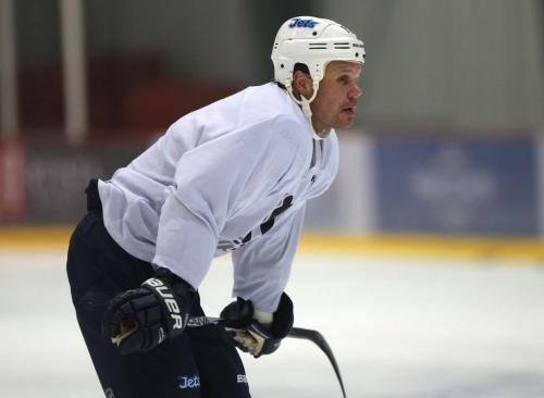 Winnipeg Jet Olli Jokinen, skates with teammates at MTS Iceplex in Winnipeg Monday - a welcome sight to fans after the NHL 117 day lockout  See Ed Tait story- January 07, 2013   (JOE BRYKSA / WINNIPEG FREE PRESS)