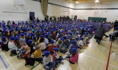 Ecole Van Walleghem School in Linden Woods were visited Toronto Blue Jays players this morning. The Blue Jays winter caravan picked the school at random. Photo of the croud. January 7, 2013  BORIS MINKEVICH / WINNIPEG FREE PRESS