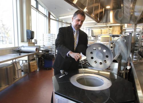 Tour of the new Red River College's School of Hospitality and Culinary Arts at Main Street and William. Keith Muller, Dean of RRC's School of Hospitality and Culinary Arts with the Tandoori Oven used in the Global and International Foods class. Nick Martin story  . (WAYNE GLOWACKI/WINNIPEG FREE PRESS) Winnipeg Free Press  Jan. 4 2013