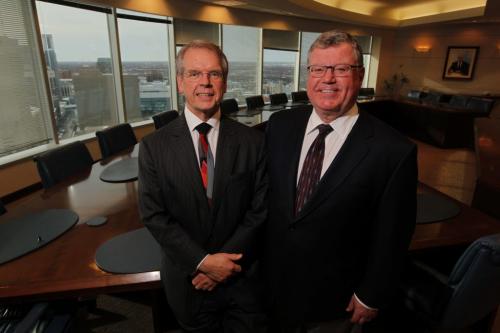 Winnipeg law firm Thompson Dorfman Sweatman is merging with Christianson Law Group in Portage. Barney Christianson and Don Douglas pose for a photo. January 10, 2013  BORIS MINKEVICH / WINNIPEG FREE PRESS