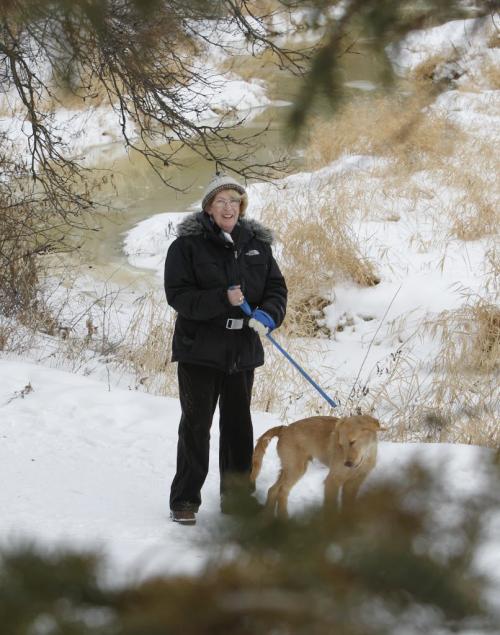 Sunday Xtra. Our Winnipeg. Mary Steinhoff with her dog Levi at the Bunn's Creek Trail.(WAYNE GLOWACKI/WINNIPEG FREE PRESS) Winnipeg Free Press  Jan. 10 2013