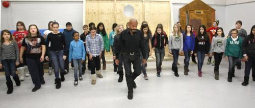Teacher Gerald Bohemier at Edmund Partridge School with students in rehearsal scene with the munchkins in Wizard of Oz. This is Bohemier's last production, he has been doing them since the 70's. Nick Martin  story  (WAYNE GLOWACKI/WINNIPEG FREE PRESS) Winnipeg Free Press  Jan. 10 2013