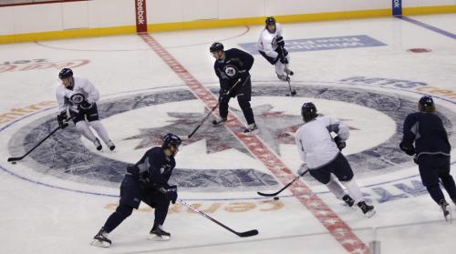 Winnipeg Jets players have an informal practice in the MTS Centre Thursday. Ed Tait story  (WAYNE GLOWACKI/WINNIPEG FREE PRESS) Winnipeg Free Press  Jan. 10 2013