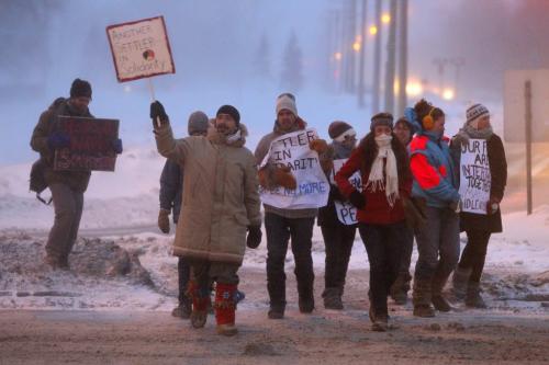 People protest in support of the Idle No More movement at the intersection of Grant Ave and Shaftesbury Blvd. No More Demonstration- Settlers in Solidarity. January 11, 2013  BORIS MINKEVICH / WINNIPEG FREE PRESS