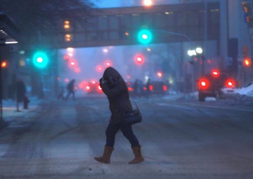 High winds and ice pellets greeted commuters on their way to work Friday morning- The weather will get frightful throughout the day and overnight as Environment Canada has forecasted blizzard conditions into Saturday morning-Standup Photo- January 11, 2013   (JOE BRYKSA / WINNIPEG FREE PRESS)