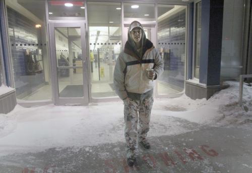 Donnie Edwards, 22 yrs, from Calgary on round trip to Thunder Bay stranded at Grey Hound in Winnipeg because of blizzard-See Bill Redekop story- January 11, 2013   (JOE BRYKSA / WINNIPEG FREE PRESS)