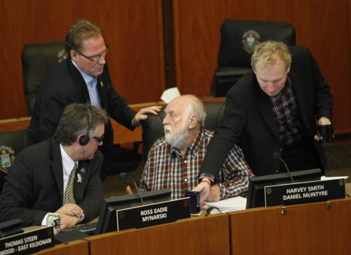 The Standing Policy Committee, Protection and Community Services from left, City Councillors  Ross Eadie, Scott Fielding, Harvey Smith and Thomas Steen at meeting Monday. Jen Skerritt story(WAYNE GLOWACKI/WINNIPEG FREE PRESS) Winnipeg Free Press  Jan. 14 2013