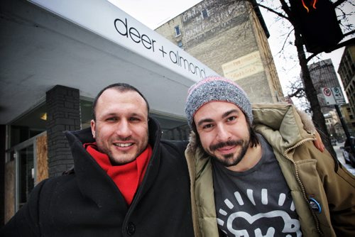 Joe Kalturnyk (left) founding director of RAW: Gallery and Mandel Hitzer (right) owner/chef of Deer + Almond on Princess Street are going to open a pop-up restaurant on the river at the end of the month.  130114 January 14, 2013 Mike Deal / Winnipeg Free Press