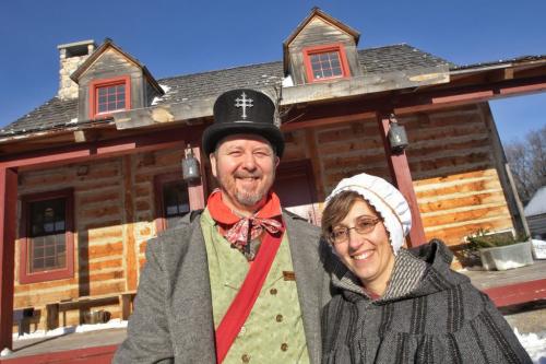 Members of the official Festival du Voyageur family Daniel St. Vincent and Jocelyne Gagnon outside the main building in Fort Gibraltar during the programming announcement for the 2013 Festival du Voyageur.  130115 January 15, 2013 Mike Deal / Winnipeg Free Press