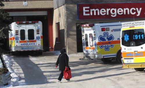 Ambulances pile up waiting to unload patients at St Boniface Tuesday morning in Winnipeg- See Aldo Santin story - January 15, 2013   (JOE BRYKSA / WINNIPEG FREE PRESS)