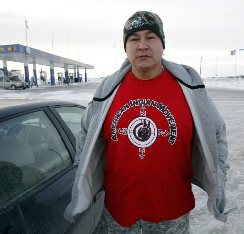 Kylo Prince was  one of the first of the protesters to gather at the Red Sun Gas Bar outside Winnipeg demonstration on the CN tracks west of Portage la Prairie.   (WAYNE GLOWACKI/WINNIPEG FREE PRESS) Winnipeg Free Press  Jan. 16