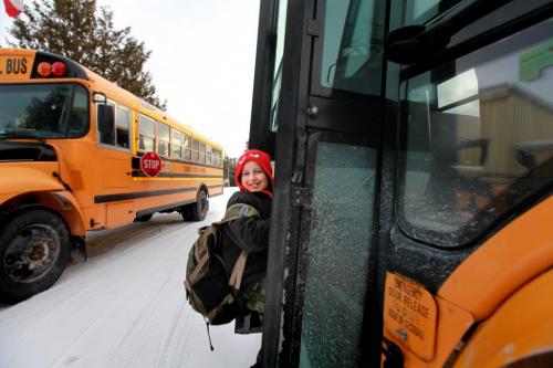 Reynolds School in the RM of Reynolds  a hour and a half east of Winnipeg has only 9 kids attending ithe school due to low enrollment. Nine year old Devon Nazor in grade 4 gets on a school bus alone at the end of his school day.   See Nick Martin's story. Jan 16 2013, Ruth Bonneville  (Ruth Bonneville /  Winnipeg Free Press)