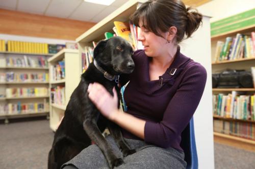 Reynolds School in the RM of Reynolds  a hour and a half east of Winnipeg has only 9 kids attending ithe school due to low enrollment. Reynolds School principal and teacher Heidi Schubert with the school dog "Dakota". See Nick Martin's story. Jan 16 2013, Ruth Bonneville  (Ruth Bonneville /  Winnipeg Free Press)