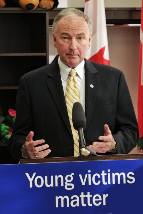 Federal Justice Minister and Attorney General Rob Nicholson talks during the announcement of the opening of the provinces first children's advocacy centre in downtown Winnipeg Wednesday afternoon.  130123 January 23, 2013 Mike Deal / Winnipeg Free Press