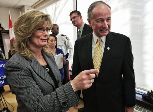 Federal Justice Minister and Attorney General Rob Nicholson and MP Shelly Glover during the announcement of the opening of the provinces first children's advocacy centre in downtown Winnipeg Wednesday afternoon.  130123 January 23, 2013 Mike Deal / Winnipeg Free Press