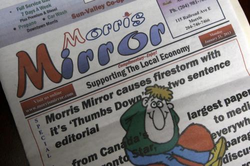 Later issue of  the Morris Mirror is full of letters to the editor supporting the Morris Mirror decision to run controversial editorial --See Lindor Reynolds FYI story on the Morris Mirror- January 23, 2013   (JOE BRYKSA / WINNIPEG FREE PRESS)