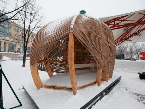 Warming huts created by architecture students will be moved onto the Forks River Trail this weekend. Rope Pavillion. Jan 24, 2013, Ruth Bonneville  (Ruth Bonneville /  Winnipeg Free Press)