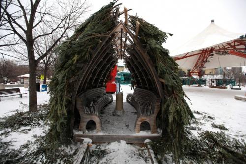 Warming huts created by architecture students will be moved onto the Forks River Trail this weekend. The Fir Hut. Designed by Richard Kroeker. Jan 24, 2013, Ruth Bonneville  (Ruth Bonneville /  Winnipeg Free Press)