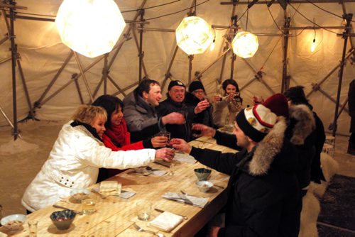 Raw: Almond, on the river opened tonight. 16 people braved the winter storm to feast in the historic first sitting of the popular restauant's winter adventure. January 24, 2013  BORIS MINKEVICH / WINNIPEG FREE PRESS