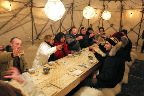 Raw: Almond, on the river opened tonight. 16 people braved the winter storm to feast in the historic first sitting of the popular restauant's winter adventure. January 24, 2013  BORIS MINKEVICH / WINNIPEG FREE PRESS