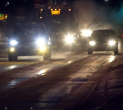 It was a slippery commute for motorists in Winnipeg Friday morning after the overnight snow fall and wind created polished icy ruts.    (WAYNE GLOWACKI/WINNIPEG FREE PRESS) Winnipeg Free Press  Jan. 25 2013