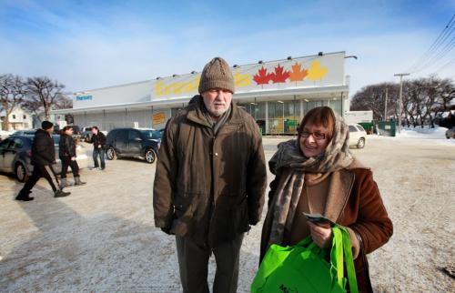 Vera and Wolodymyr Senchuck talk about Extra Foods grocery store on Main street closing  outside the store just before heading in to do some shopping.  See Bill Redekop's story.  Jan 26, 2013, Ruth Bonneville  (Ruth Bonneville /  Winnipeg Free Press)