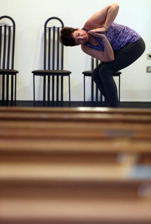 Miral Gabor participates in yoga at Temple Shalom, Saturday, January 26, 2013. (TREVOR HAGAN/WINNIPEG FREE PRESS)