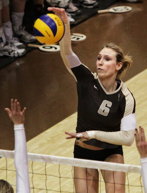 University of Manitoba Bisons volleyball player Rachel Cockrell during a match against the University of Regina Cougars at Investors Group Athletic Centre Sunday afternoon.  130127 January 247, 2013 Mike Deal / Winnipeg Free Press