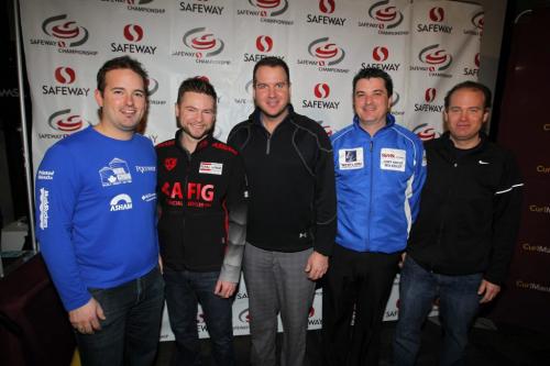 Safeway Championship curling press conference. The top seeded teams left to right. (Some of the skips were not there so these were their representing team mates). Reid Carruthers (Team Stoughton), Mike McEwen (Team McEwan), William Lyburn (Team Lyburn), Allan Lyburn (Team Fowler), and 6th seeded Sean Grassie. The 5th seeded team was not there. January 29, 2013  BORIS MINKEVICH / WINNIPEG FREE PRESS