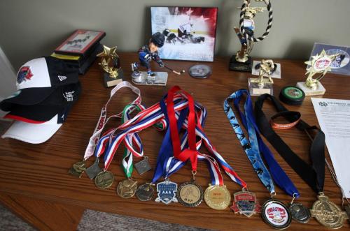 Warrod, Minnesota- A small collection of 9 year old Daimon Gardners medals in his home in Warrod, Minnesota.  He plays on the  Warrod squirt a team-See Randy Turners hockey FYI  story- January 29, 2013   (JOE BRYKSA / WINNIPEG FREE PRESS)