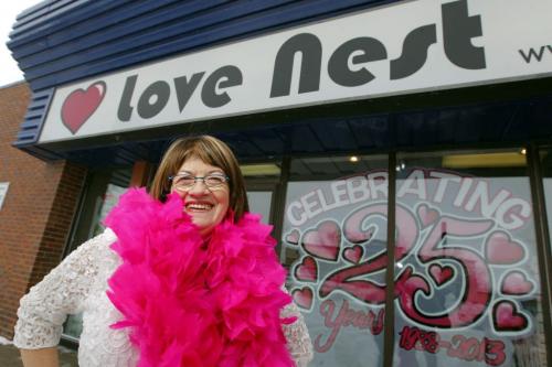 Linda Zuzanski for a Detour piece on the 30th anniversary of the Love Nest. Pics of owner Linda, 63, in and among her wares. January 30, 2013  BORIS MINKEVICH / WINNIPEG FREE PRESS