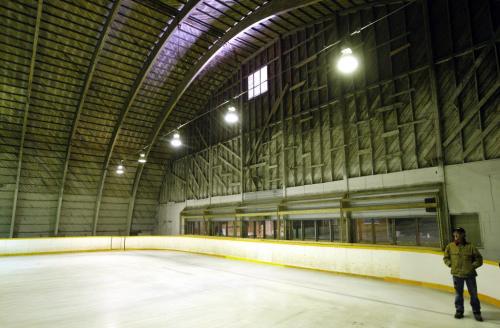in pic  Perry Dickenson  inside the old wooden quonset hut  style arena - Jp Bend Memorial Arena in Poplar Point , organizers are  preparing 100 Years of Hockey Celebration and fund raiser Feb 8 . - Bill Leslie  was a player on the 1956-57 Provincial Championship team , Perry Dickenson ' dad played on the same team  are helping to organized  fundraiser   event to support the arena & local  hockey history displays Äì ashley prest story  KEN GIGLIOTTI / JAN. 31 2013 / WINNIPEG FREE PRESS