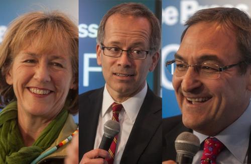 A composite of photo of the three Federal Liberal leadership candidates who visited the Winnipeg Free Press News Café in succession Friday afternoon. From left Vancouver MP Joyce Murray, technology lawyer George Takach and former Montreal MP Martin Cauchon.  (Melissa Tait / Winnipeg Free Press)