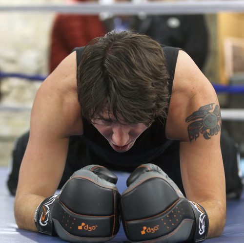 Federal Liberal leadership candidate Justin Trudeau works out hard Friday night doing a boxing work out session at the Pan Am Boxing Club  He will take place in a leadership candidate debate at 1 p.m. at the Metropolitan Theatre in Winnipeg Saturday afternoon.- February 01, 2013   (JOE BRYKSA / WINNIPEG FREE PRESS)