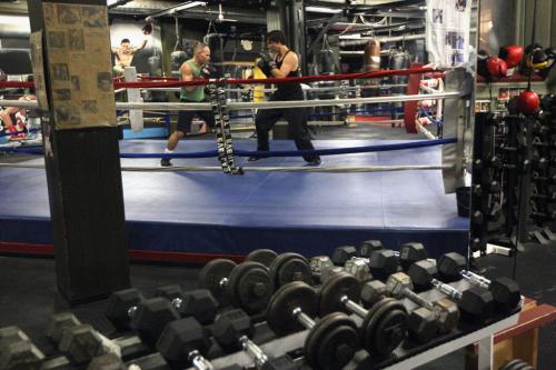 Federal Liberal leadership candidate Justin Trudeau works out hard Friday night doing a boxing work out session at the Pan Am Boxing Club with owner Harry Black  He will take place in a leadership candidate debate at 1 p.m. at the Metropolitan Theatre in Winnipeg Saturday afternoon.- February 01, 2013   (JOE BRYKSA / WINNIPEG FREE PRESS)