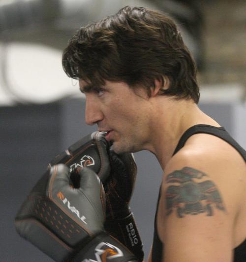Federal Liberal leadership candidate Justin Trudeau  at Pan Am Boxing Club during his boxing work out session in Winnipeg friday night He will take place in a leadership candidate debate at 1 p.m. at the Metropolitan Theatre in Winnipeg Saturday afternoon.- February 01, 2013   (JOE BRYKSA / WINNIPEG FREE PRESS)