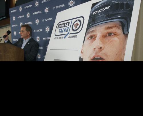 Project 11  Craig Heisinger-Senior Vice President & Director, Hockey Operations/ Assistant General Manager of the Winnipeg Jets makes announcement Monday on Project 11- a education plan for youth in Manitoba that focuses on positive mental heath awareness-See Ed Tait story - February 04, 2013   (JOE BRYKSA / WINNIPEG FREE PRESS)