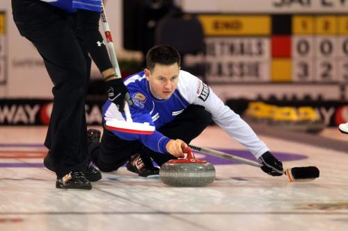 2012 provincial champion, Rob Fowler skated to an easy 8-2 in six ends over Thompson's Grant Brown Wednesday afternoon at the Safeway Championship in Neepawa.. See Wiecek's story. February 6, 2013 - (Phil Hossack / Winnipeg Free Press)