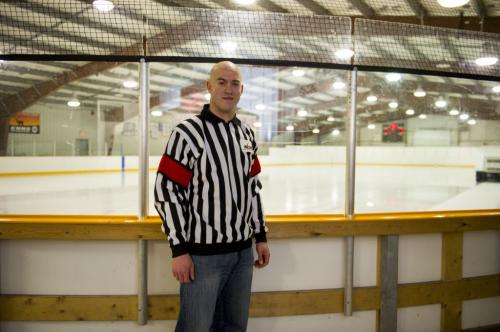 020713 Sanford- Jeff Strome gets flown up north to ref games as are no refs that currently live up north. Photo taken February 7, 2013 in Sanford, MB.  DAVID LIPNOWSKI / WINNIPEG FREE PRESS