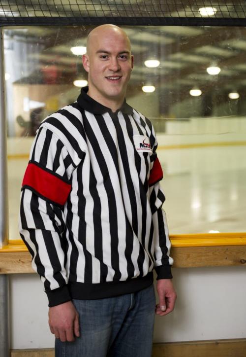 020713 Sanford- Jeff Strome gets flown up north to ref games as are no refs that currently live up north. Photo taken February 7, 2013 in Sanford, MB.  DAVID LIPNOWSKI / WINNIPEG FREE PRESS